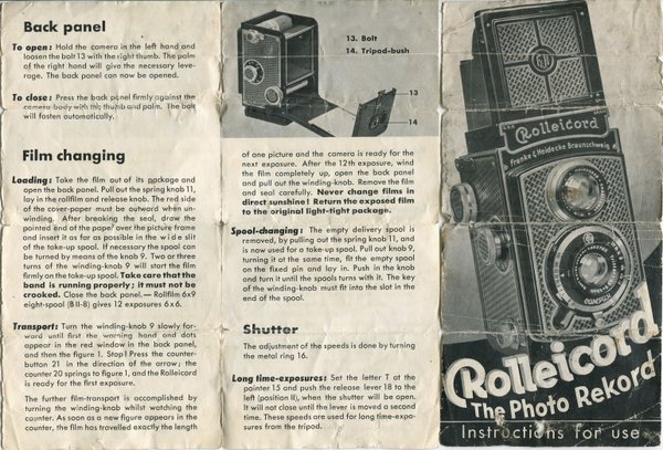 Rolleicord I Art Deco instruction manual
